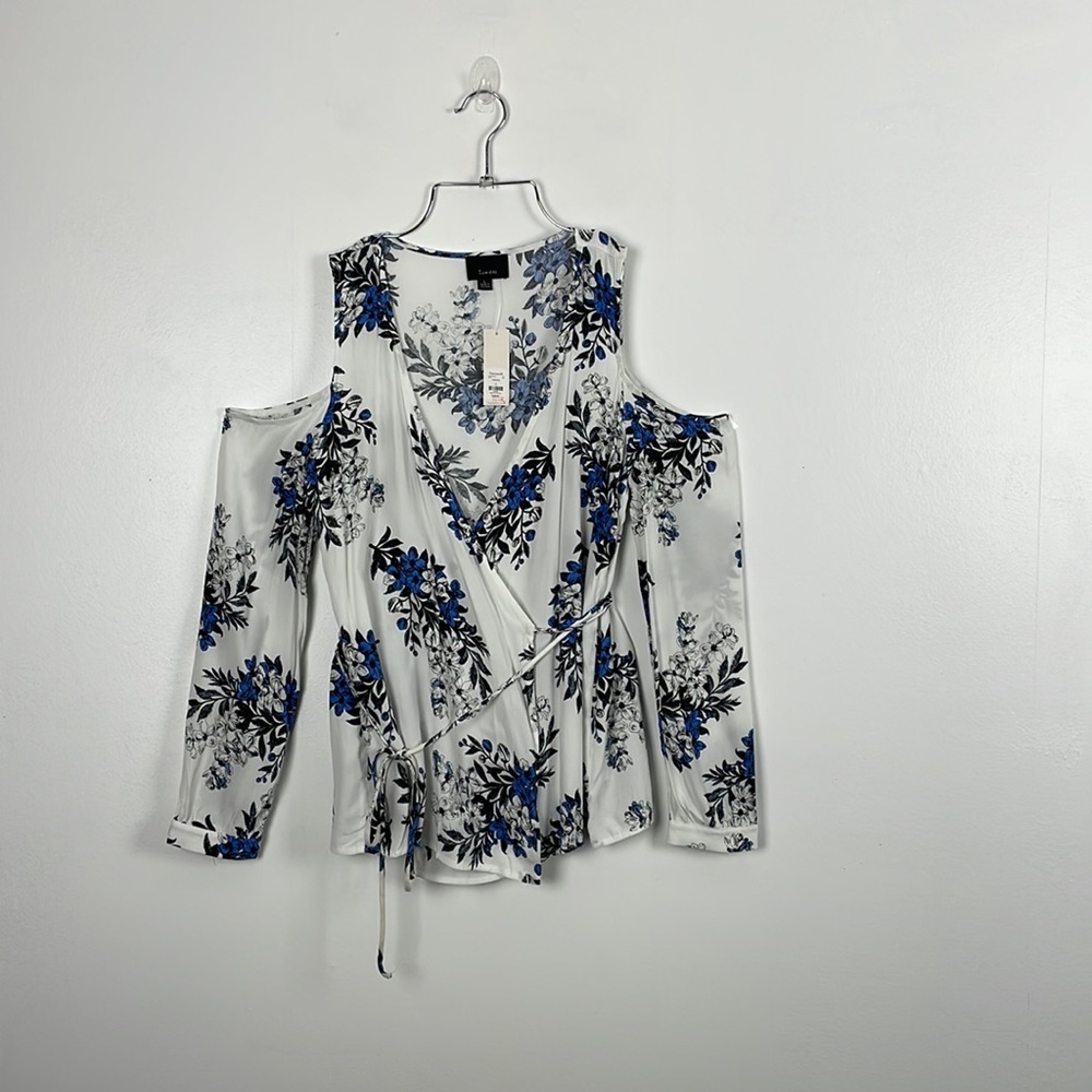 Lumiere Francesca's open shoulder floral long sleeve wrap blouse Size Large